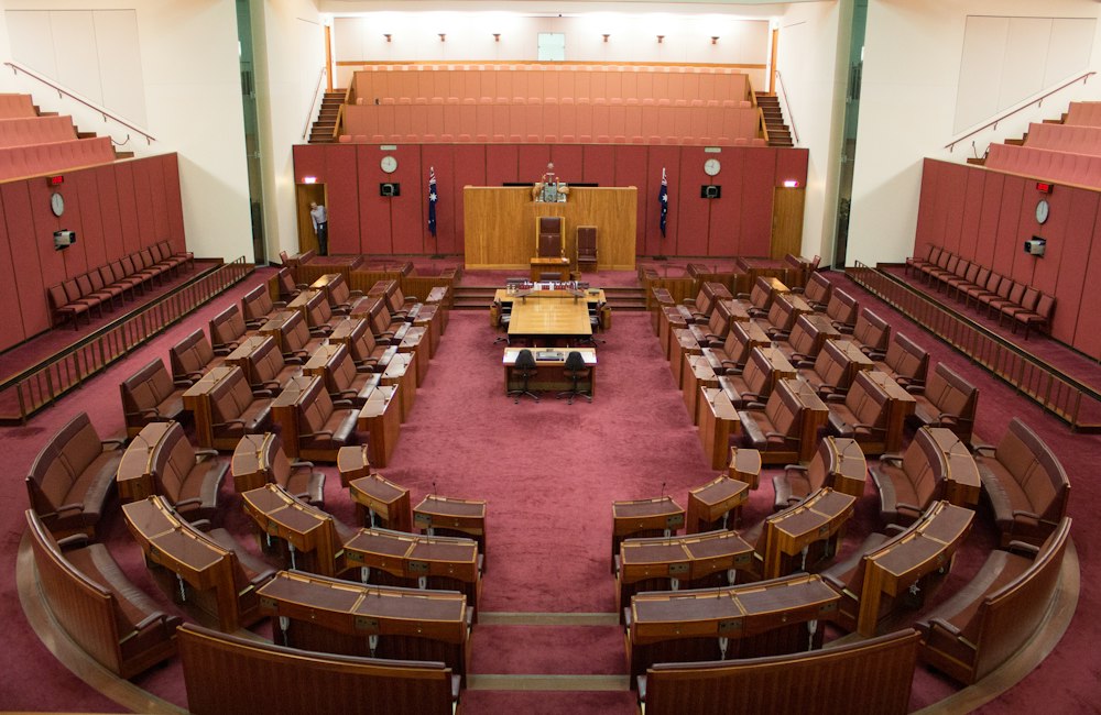 The Senate chamber at Parliament House, Canberra